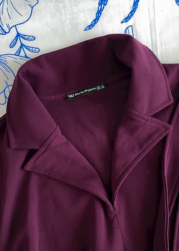 Kadın Mor V Yaka Uzun Kollu Kalem Elbise - Görsel 2