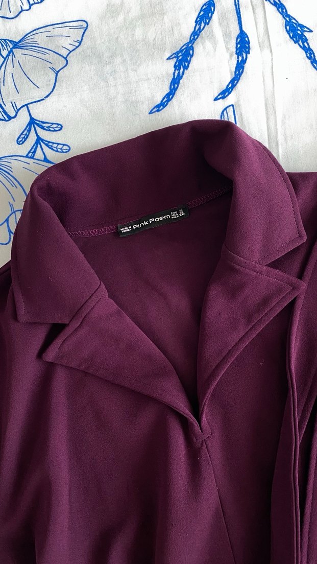 Kadın Mor V Yaka Uzun Kollu Kalem Elbise - Görsel 2