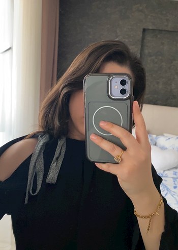 Siyah Kayık Yaka Kemerli Uzun Kollu Bluz - Görsel 4