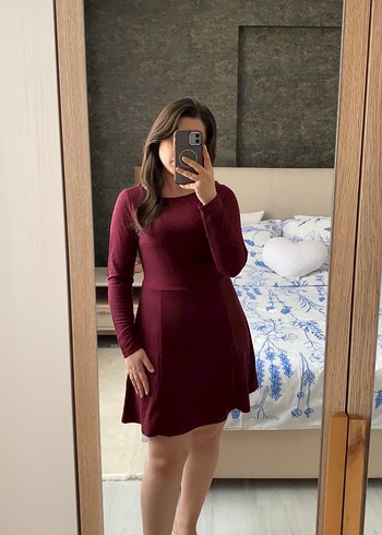 Bordo Uzun Kollu Midi Elbise - Görsel 2