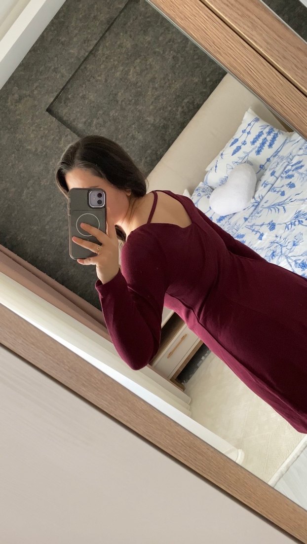 Bordo Uzun Kollu Midi Elbise - Görsel 3