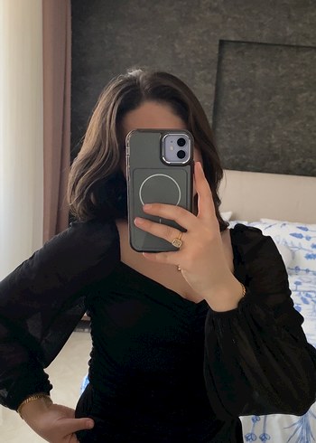 Siyah V Yaka Transparan Uzun Kollu Bluz - Görsel 3