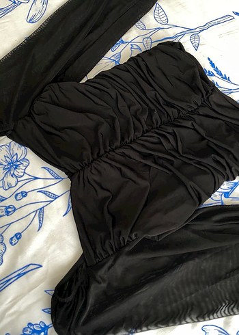 Siyah V Yaka Transparan Uzun Kollu Bluz - Görsel 5