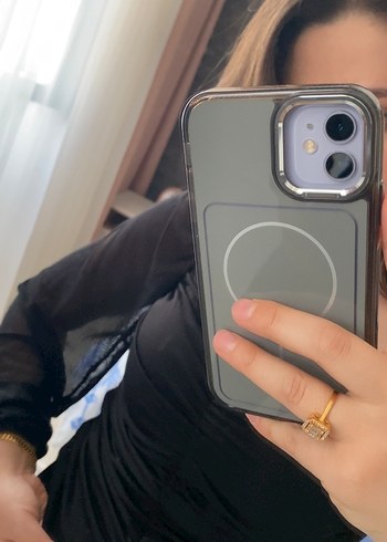 Siyah V Yaka Transparan Uzun Kollu Bluz - Görsel 4