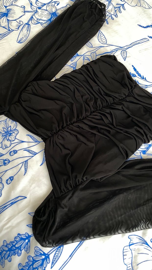 Siyah V Yaka Transparan Uzun Kollu Bluz - Görsel 5