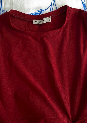 Kırmızı Drapeli bisiklet yaka Midi Elbise - Görsel 2