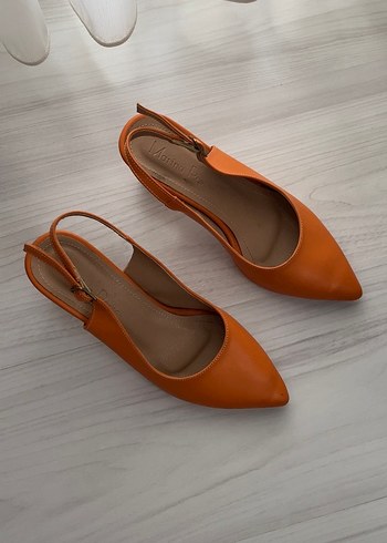 Turuncu Deri Tokalı Topuklu Kadın Ayakkabı - Görsel 2