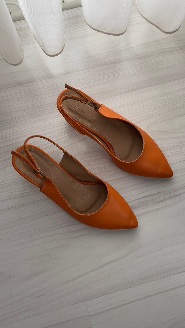 Turuncu Deri Tokalı Topuklu Kadın Ayakkabı - Görsel 2