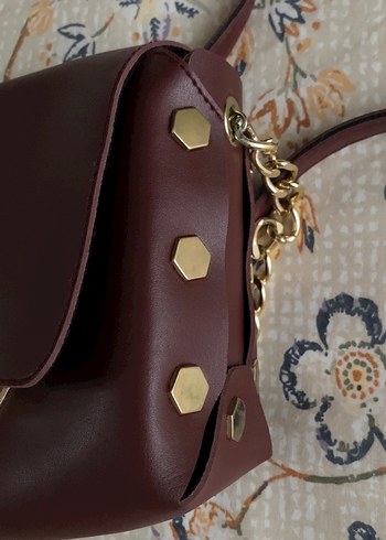 Bordo Deri Yılan Desenli Kadın Çanta - Görsel 4