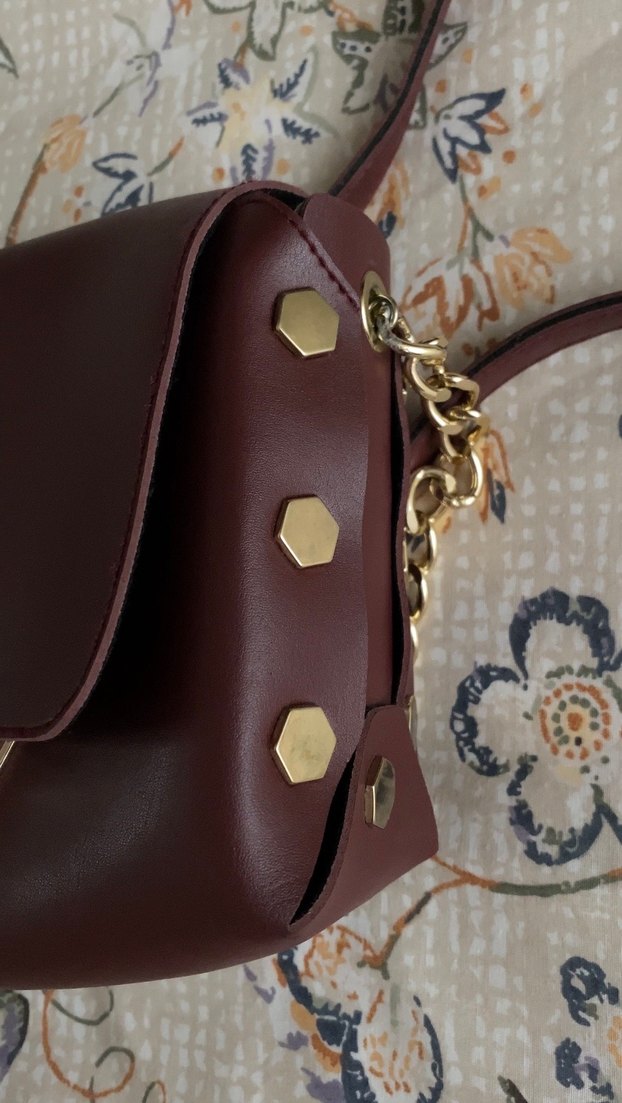 Bordo Deri Yılan Desenli Kadın Çanta - Görsel 4