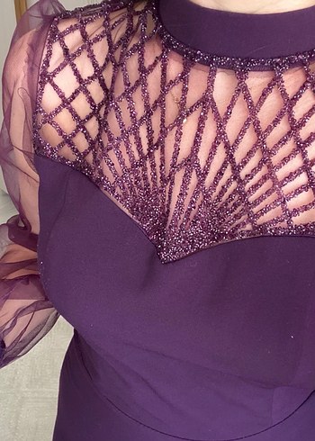 Mor Transparan Kollu kalem Elbise - Görsel 2