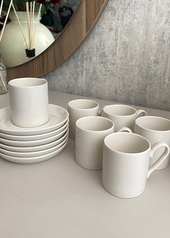 Beyaz Porselen Türk Kahvesi Fincanı ve Tabak - Görsel 2