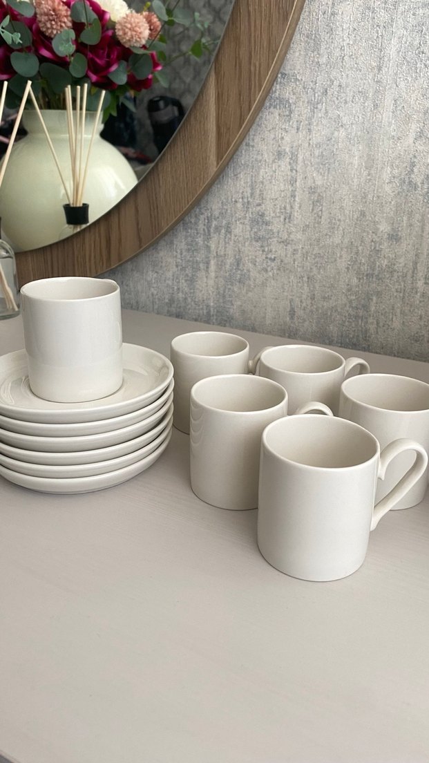 Beyaz Porselen Türk Kahvesi Fincanı ve Tabak - Görsel 2