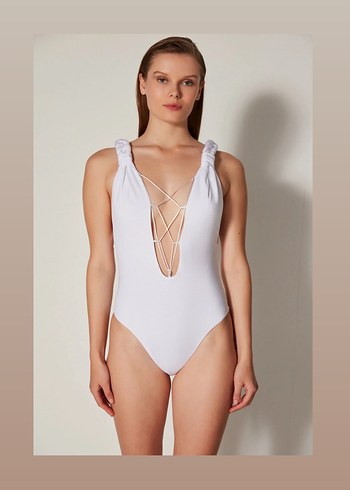 Beyaz Mini Strappy Kadın Mayo - Görsel 3