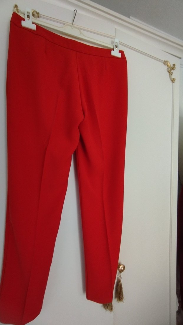 Kadın nar çiçeği Midi Kumaş Pantolon - Görsel 2