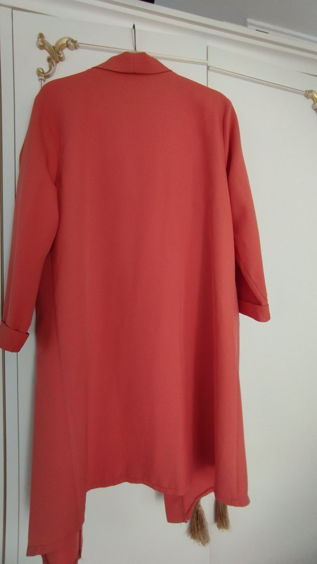 Kırmızı Uzun Kollu Salaş Kadın ceket - Görsel 2