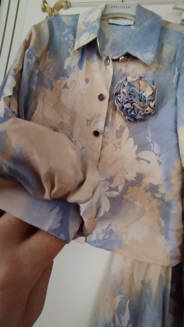 Mavi Pastel Batik Desenli Kadın Uzun Takım - Görsel 3