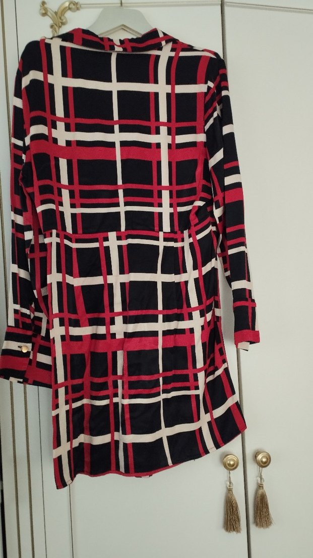 Kırmızı Ekose Desenli elbise, tunik - Görsel 2