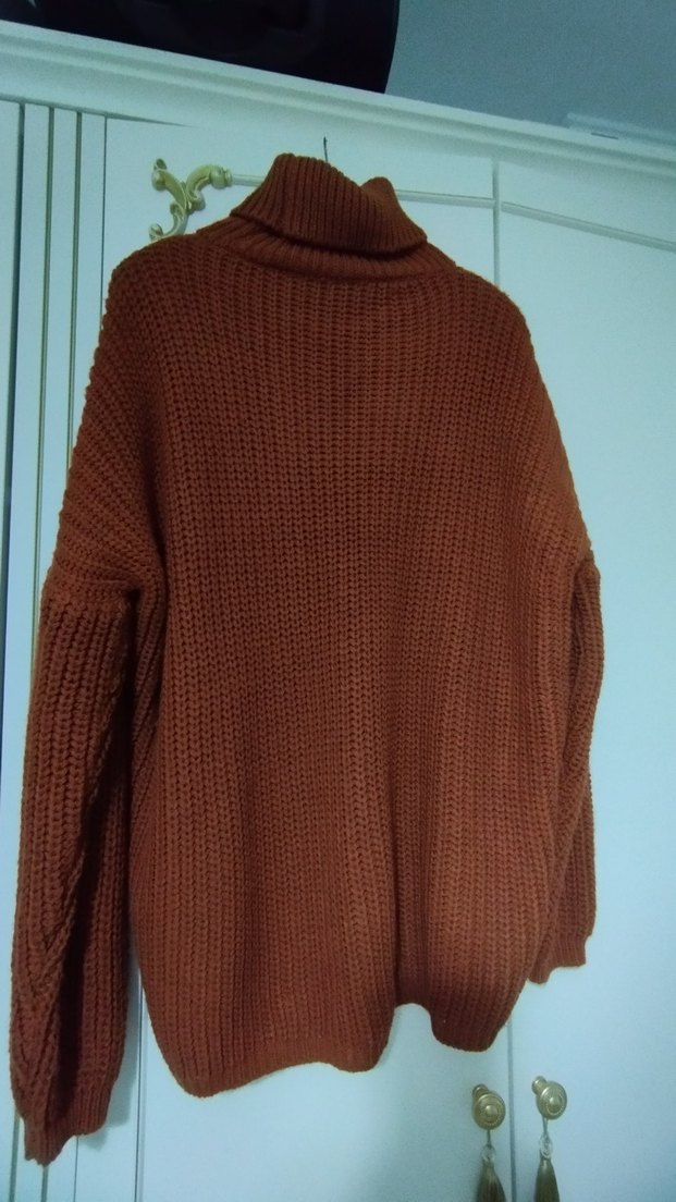 Kahverengi Boğazlı Triko Kadın Kazak - Görsel 2