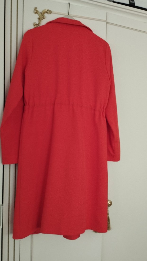 turuncu Düğmeli Uzun Kadın ceket/kap - Görsel 2