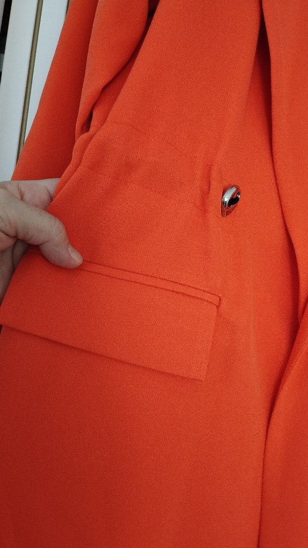 turuncu Düğmeli Uzun Kadın ceket/kap - Görsel 3