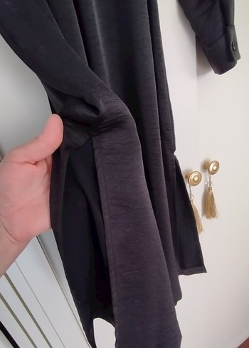 Siyah Uzun Kollu Kemerli Kadın Elbise - Görsel 4