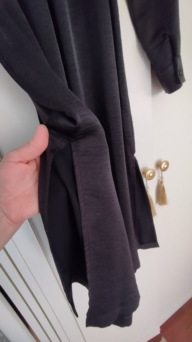 Siyah Uzun Kollu Kemerli Kadın Elbise - Görsel 4