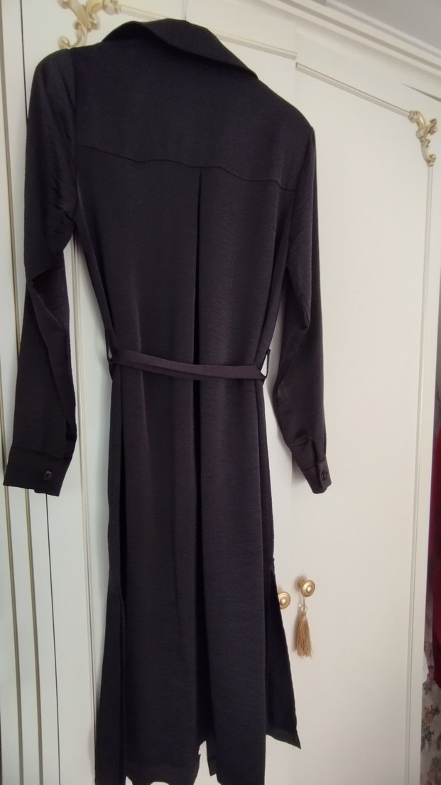 Siyah Uzun Kollu Kemerli Kadın Elbise - Görsel 2