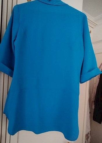 Uzun Mavi Kadın Ceket - Görsel 2