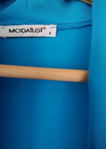 Uzun Mavi Kadın Ceket - Görsel 4