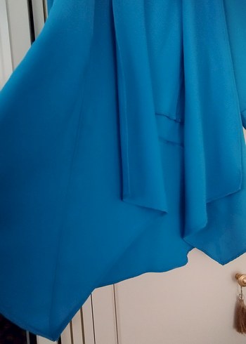 Uzun Mavi Kadın Ceket - Görsel 3