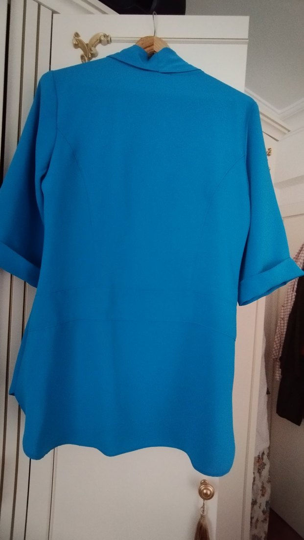 Uzun Mavi Kadın Ceket - Görsel 2