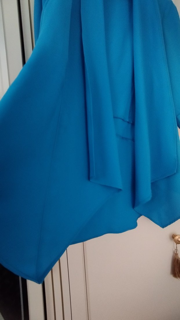 Uzun Mavi Kadın Ceket - Görsel 3