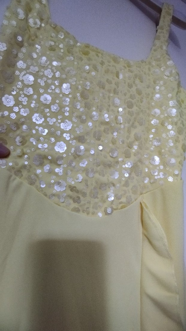 Sarı Nakışlı Uzun Abiye Elbise - Görsel 5