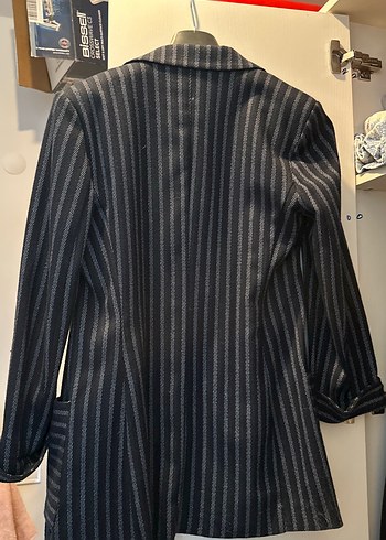Journey Gri Çizgili Midi Kadın Blazer Ceket