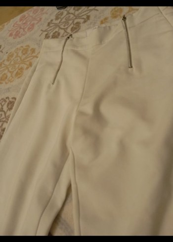 Beyaz Midi Kadın Kumaş Pantolon - Görsel 6