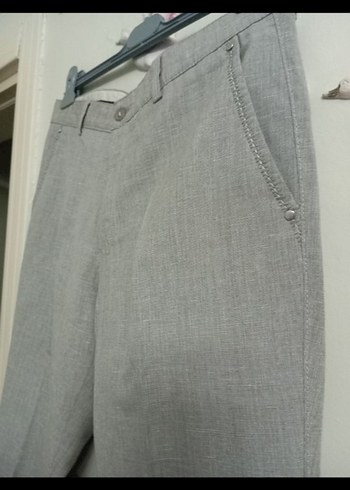 Gri Keten Düğmeli Erkek Pantolon - Görsel 3