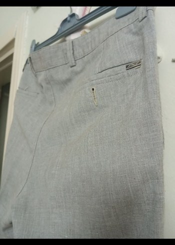 Gri Keten Düğmeli Erkek Pantolon - Görsel 6