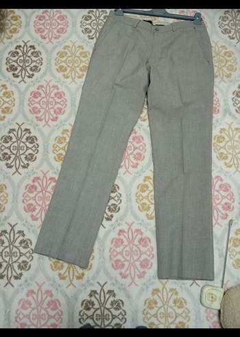 Gri Keten Düğmeli Erkek Pantolon - Görsel 2