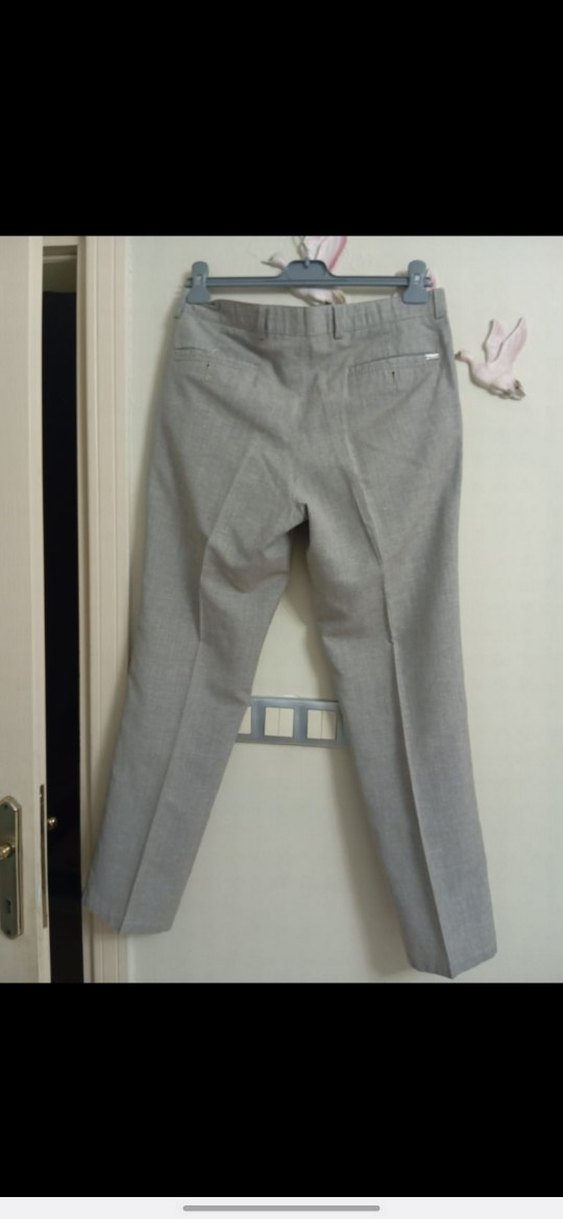 Gri Keten Düğmeli Erkek Pantolon - Görsel 5