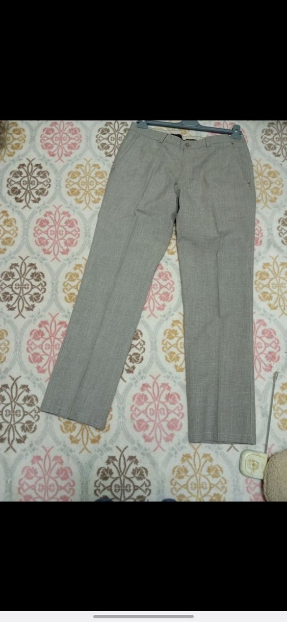 Gri Keten Düğmeli Erkek Pantolon - Görsel 2