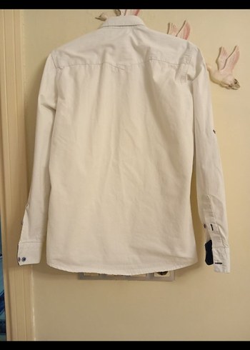 Erkek Beyaz Pamuklu Düğmeli Uzun Kollu Gömlek - Görsel 7