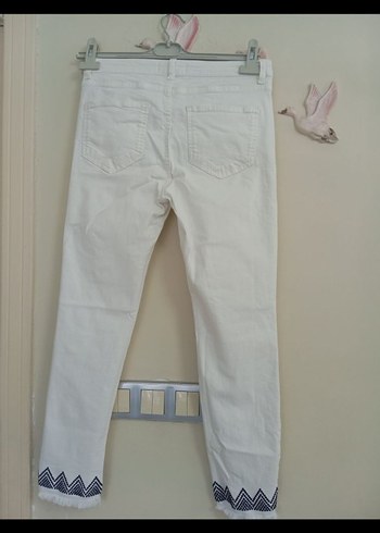 Kadın Beyaz Denim Midi Kot Pantolon - Görsel 4