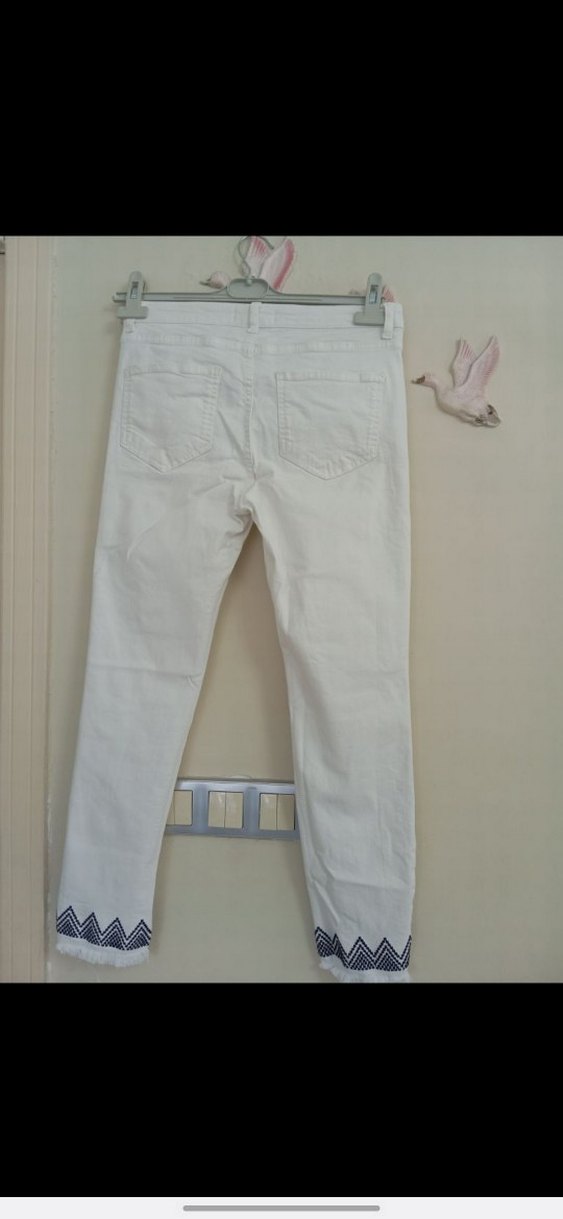 Kadın Beyaz Denim Midi Kot Pantolon - Görsel 4