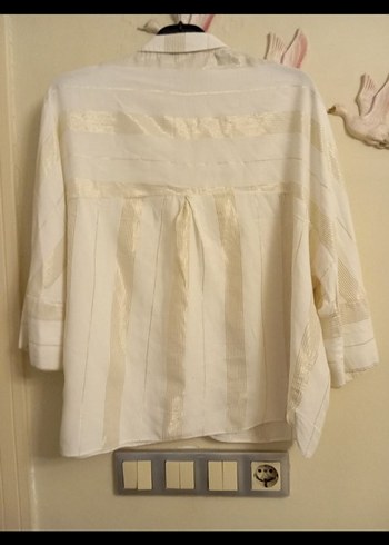 Kadın Beyaz Keten Düğmeli Gömlek - Görsel 5