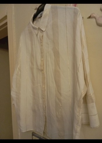 Kadın Beyaz Keten Düğmeli Gömlek - Görsel 2