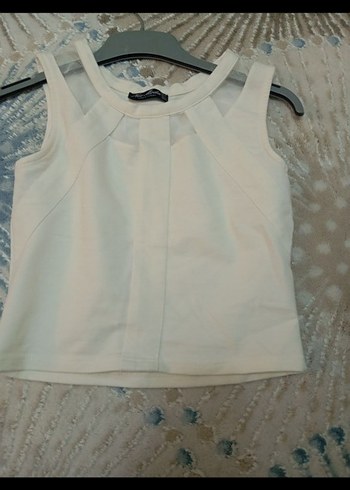 Kolsuz Beyaz Pamuklu Kız Vesti Bluz - Görsel 3