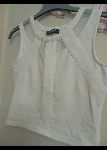 Kolsuz Beyaz Pamuklu Kız Vesti Bluz - Görsel 2