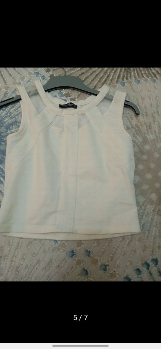 Kolsuz Beyaz Pamuklu Kız Vesti Bluz - Görsel 3