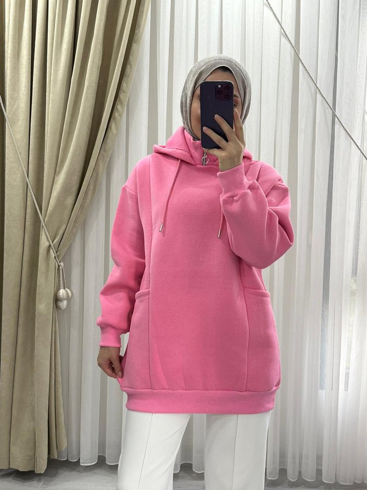 Bordo Kapüşonlu Kadın Sweatshirt - Görsel 4